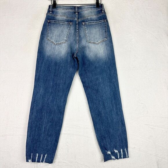 Risen Jeans High Rise Boyfriend Distressed Ankle Size 5/27 Raw Hem Stretch - Picture 2 of 9